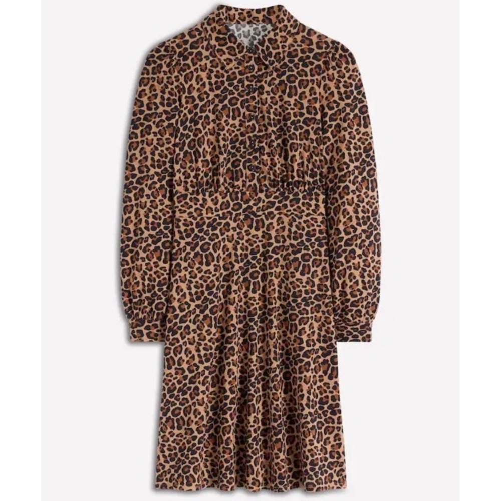 BODEN Orla Leopard Print Shirt Dress Women's UK 10R Cotton Modal Pockets